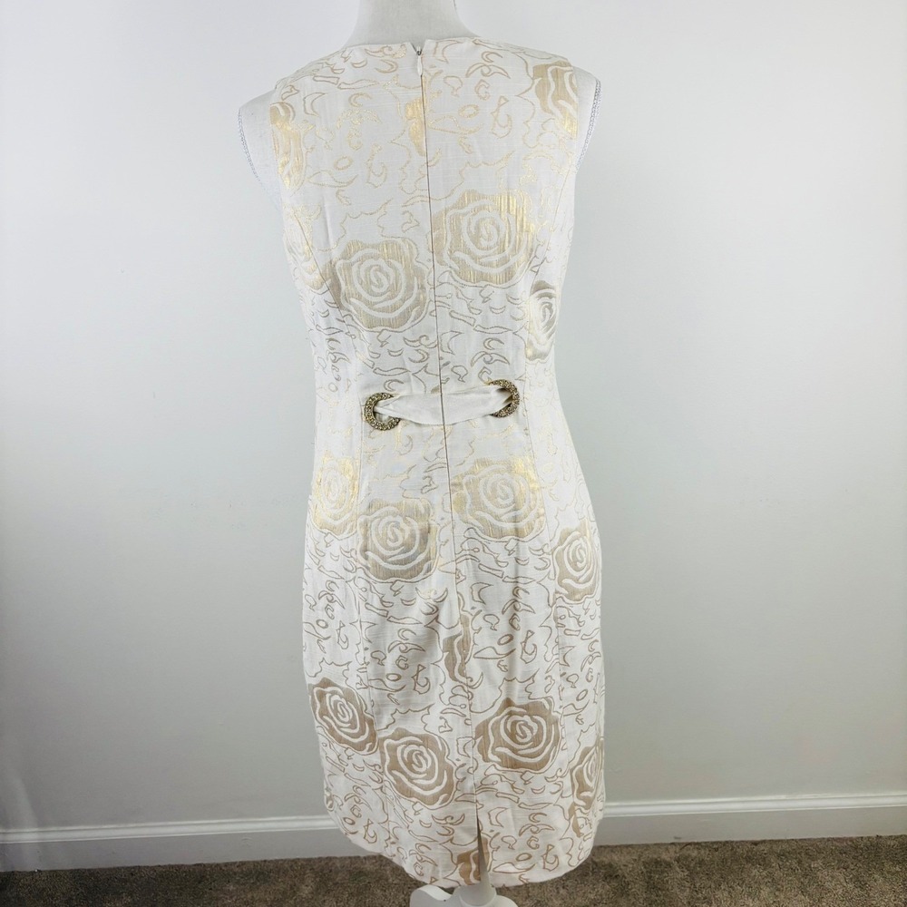 New Vertigo Paris Gold Floral Brocade Sheath Dress Metallic V-Neck Cocktail XS - Picture 6 of 12